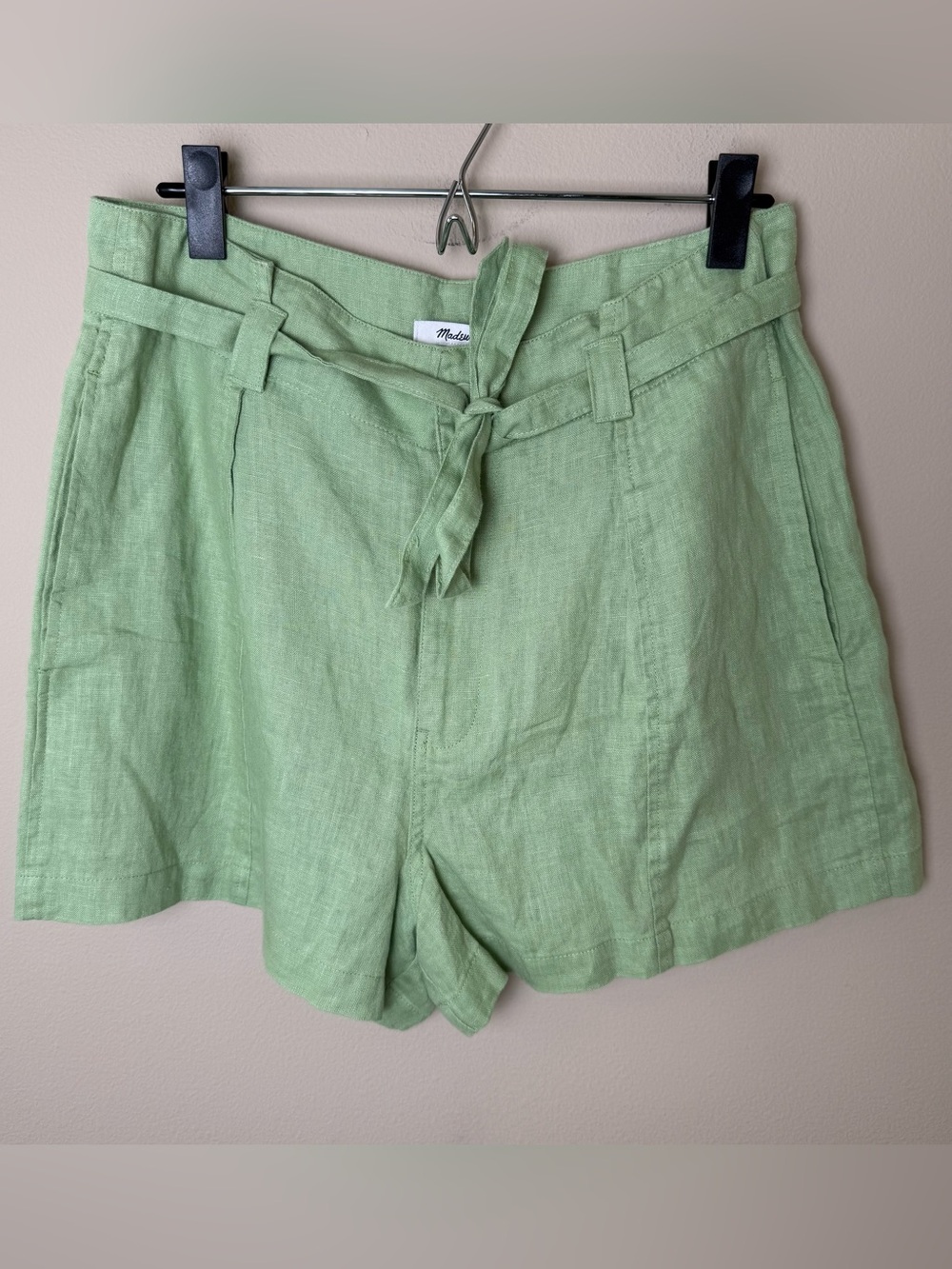 NWT Madewell 100% Linen Tie Waist Pleated Shorts Womens 8 Green Beach Coastal